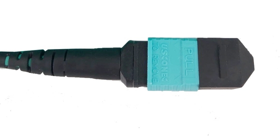 OM4 12 خيط MPO كابل الألياف الإصطناعية الإناث 1m النوع B 3.0mm Aqua